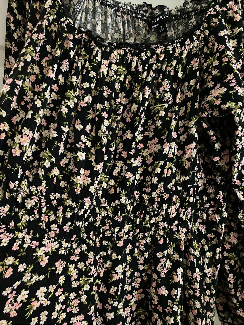 Torrid 3 Black Floral Square-Neck Peplum Blouse - Picture 4 of 4